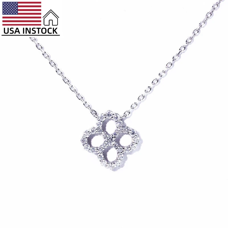 

USA Instock freeshipping 925 sliver 18k gold plated 0.5ct vvs moissanite Diamond clover necklaces for women