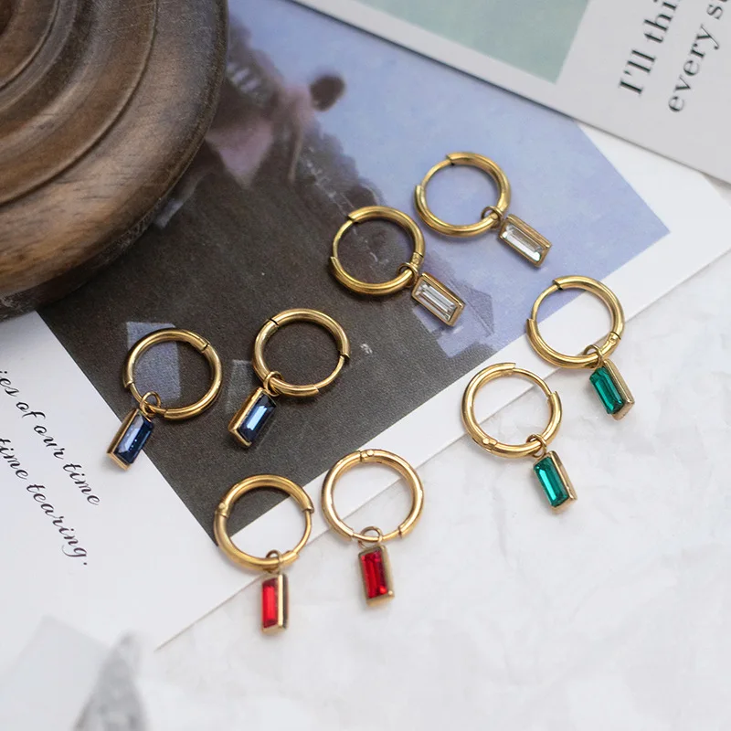 

Hot Sale Multicolor Jewelry Geometric Hypoallergenic Cubic Zirconia Pendant Hoop Earrings For Women