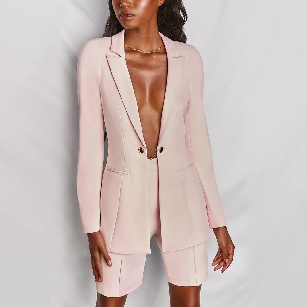 

B54189A Autumn winter lady fashion long sleeve sexy blazer shorts set, Pink/blue