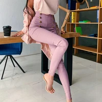 

Wholesale High Waist Double Button Up Pink Wrap Pants Women Tight Jeans