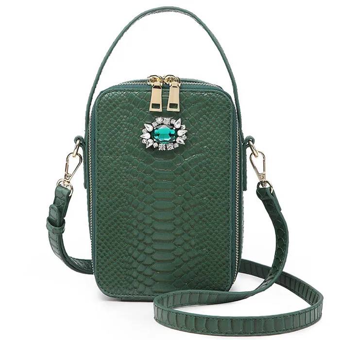 

Crystal decoration phone bags women handbag snake skin pattern leather crossbody bag