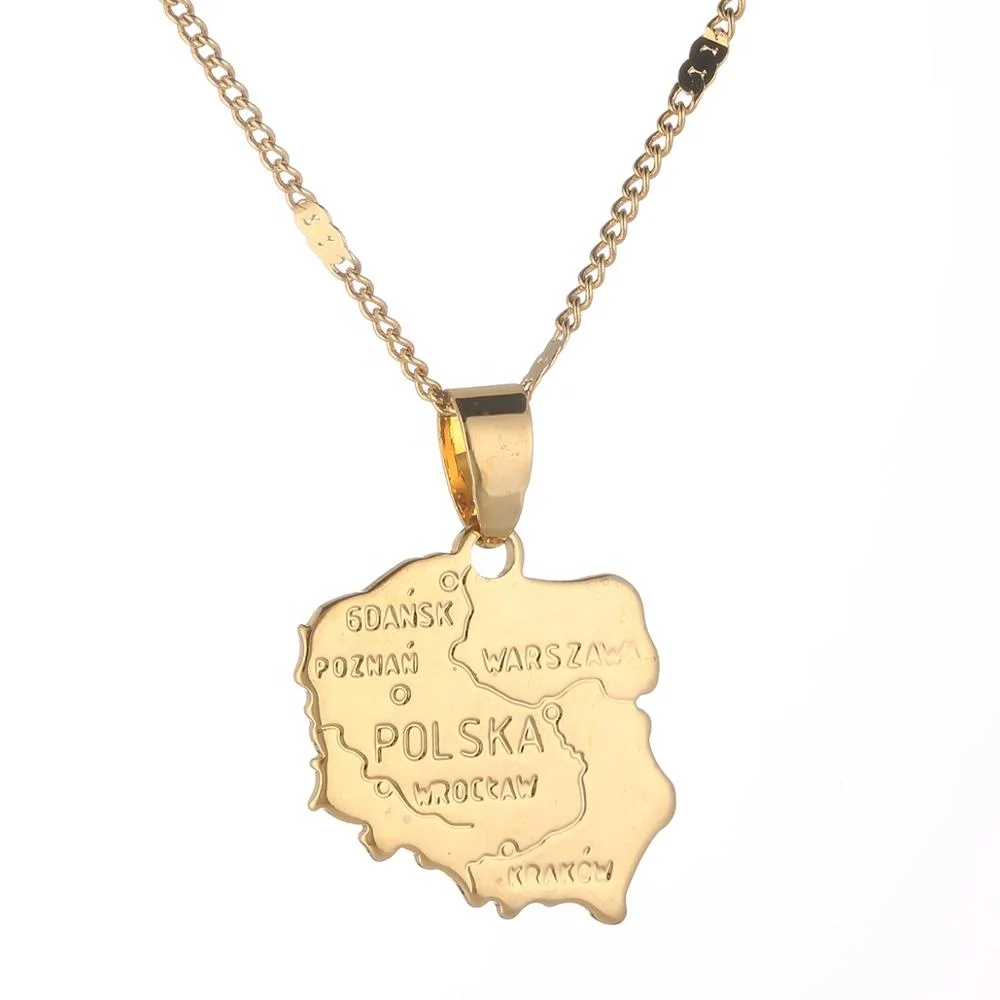 

Gold Color Polska Map Pendants Necklace for Women Charm Map of Poland Jewelry