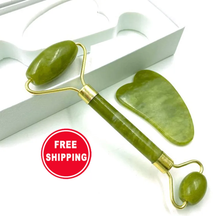 

Hot selling 100% natural green jade face massage tool anti-aging high quality jade face roller