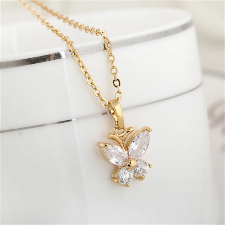 

18K Real Gold/Platinum Electroplating Inlaid Austrian Zircon Bow Aesthetic Pendant Necklace, Silver, gold