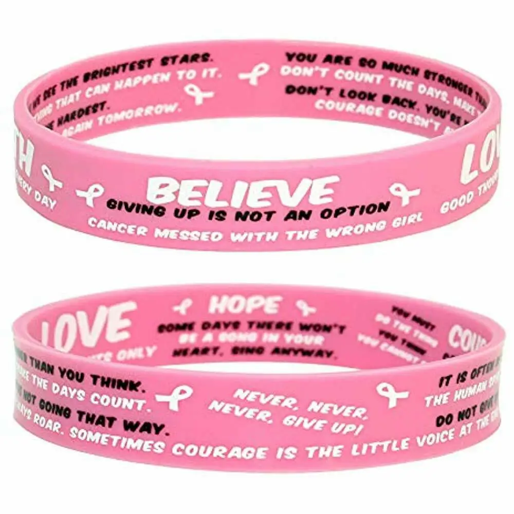 

personalized Wristbands 10 Pack Breast Cancer Awareness Bracelets - Pink Silicone armband with White Ribbon, Any pantone colors