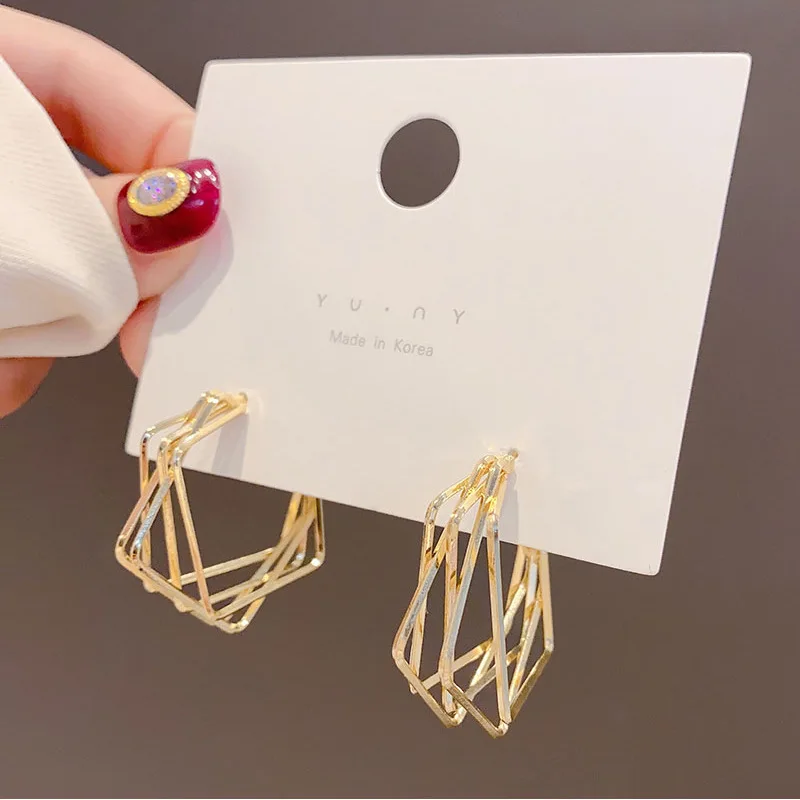 

HOVANCI 2021 New Design Irregular Square Dangle Earrings Creative Multi Layered Geometric Square Hoop Earring Women, As pictue show