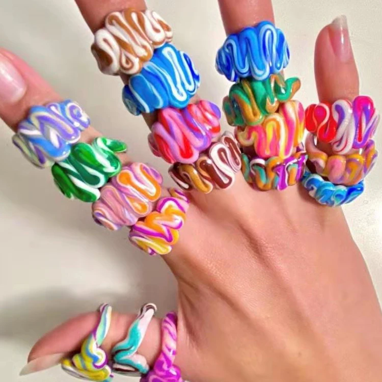 

2021 Hot Sale Customizable Size Color New polymer Clay Ring Fashion Creative Ring