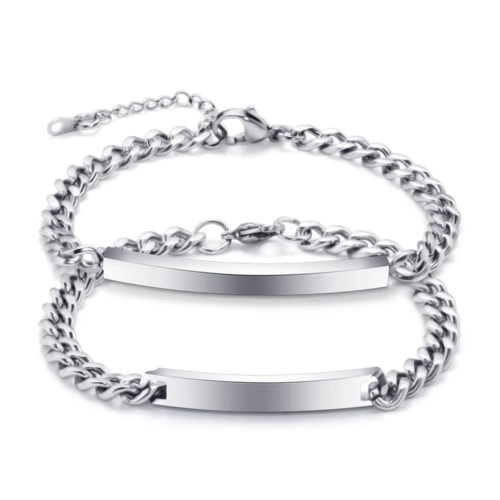 

Classic Customize Unisex Wholesale Sliver Engraved ID Bracelet Customer LOGO Stainless Steel Bracelet, As picture