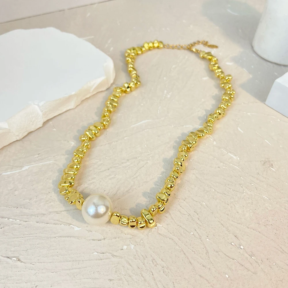 

Elegant ore-like geometric pearl necklace jewelry stainless steel gold-plated necklace