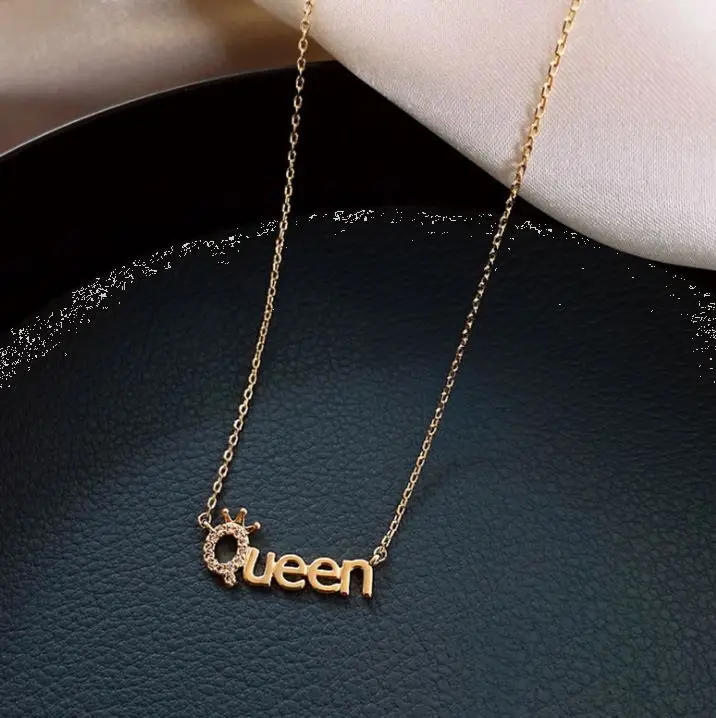 

Real gold electroplated copper micro-inlaid zircon new clavicle chain letter queen necklace female