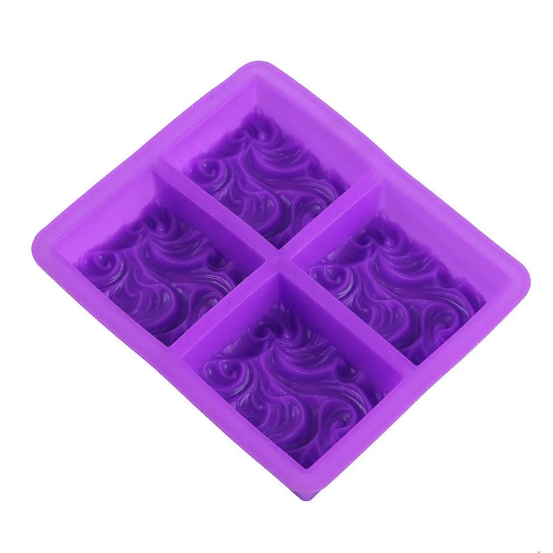 

0437 4 hole rectangular wave pattern soap silicone mold 4 piece spray cake bread baking mold DIY, Purple