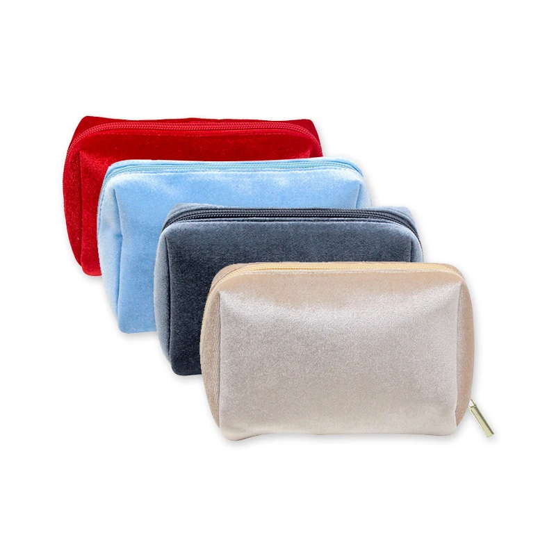

Suede Velvet Custom Pouch Luxury Beauty Makeup Bag Zipper Closure Travel Professional Cosmetic Bag with Embroidery Logo, Suede cosmetic bag