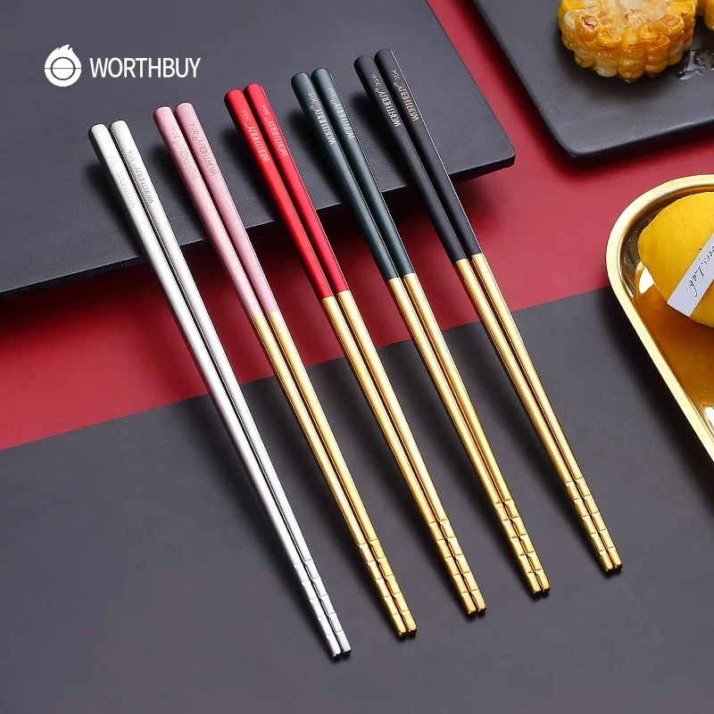 

304 Stainless Steel Chopsticks Chinese Chopstick Non-Slip Reusable Chopstick, Sliver;gold;pink