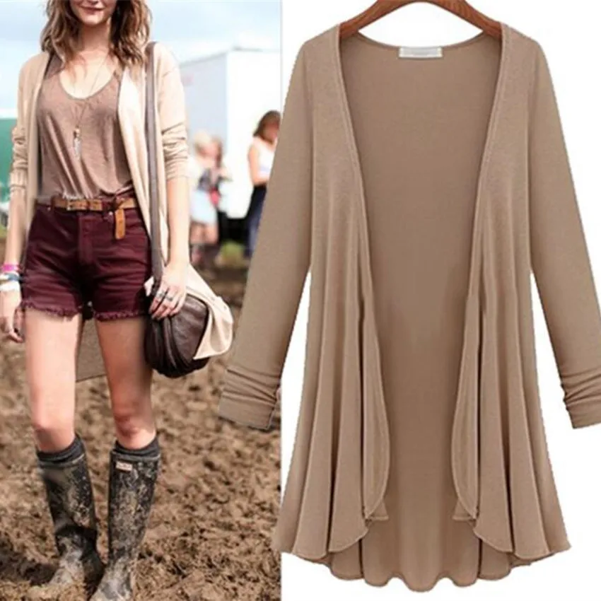 

Plus size women's spring and autumn solid color round neck jacket tops Europe and America