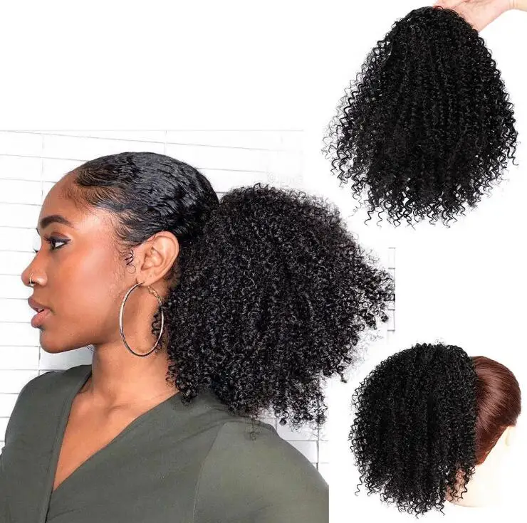 

High Puff Afro Curly Ponytail Drawstring Short Afro Kinky Curly Pony Tail Clip in on Synthetic Curly Hair Bun Made of Synthetic, As picture