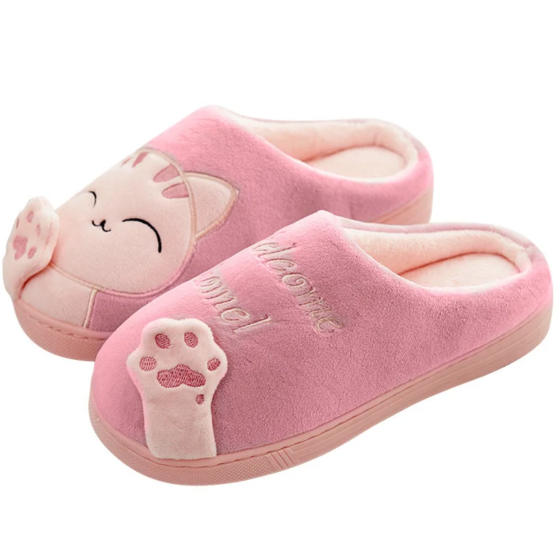 

Cotton-padded slippers indoor winter bag with lovers cute cartoon kitten lady plus velvet slipper with soft soles