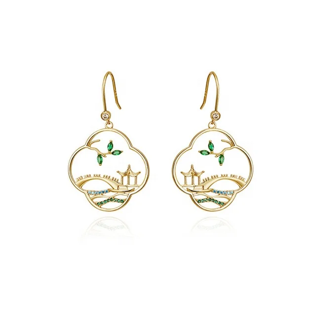 

Little Bridge Water Retro Earrings Hollow Women's Student Earrings, Picture