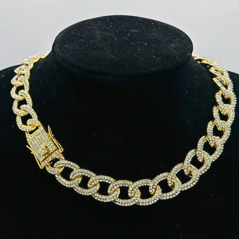 

products samples free Hip Hop Thick Chain Cuban Chain Miami Necklace Ice Out Men's Rapper Jewelry Necklace