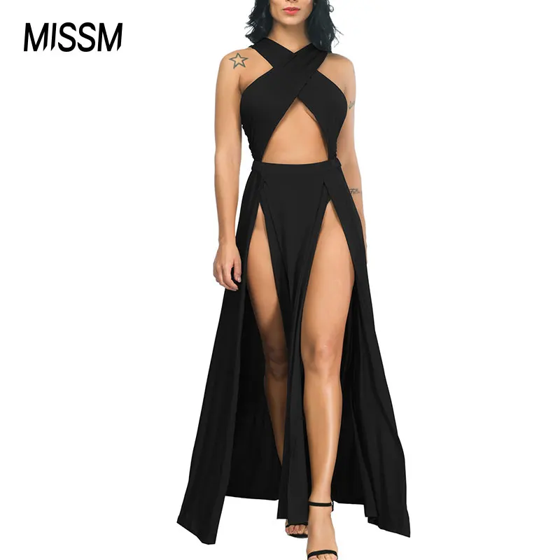 

MISSM irregular solid color off shoulder long dresses women maxi cashual sexy dress