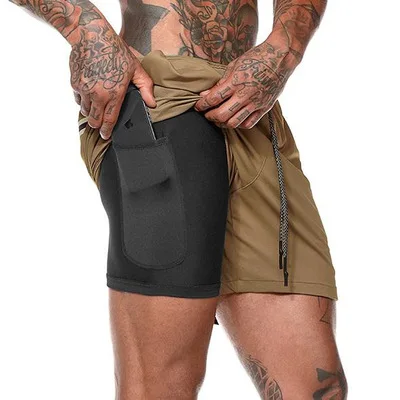 

Custom Logo Men's Workout Running 2 in 1 Double - Liner Training Gym Shorts with Zipper Pockets