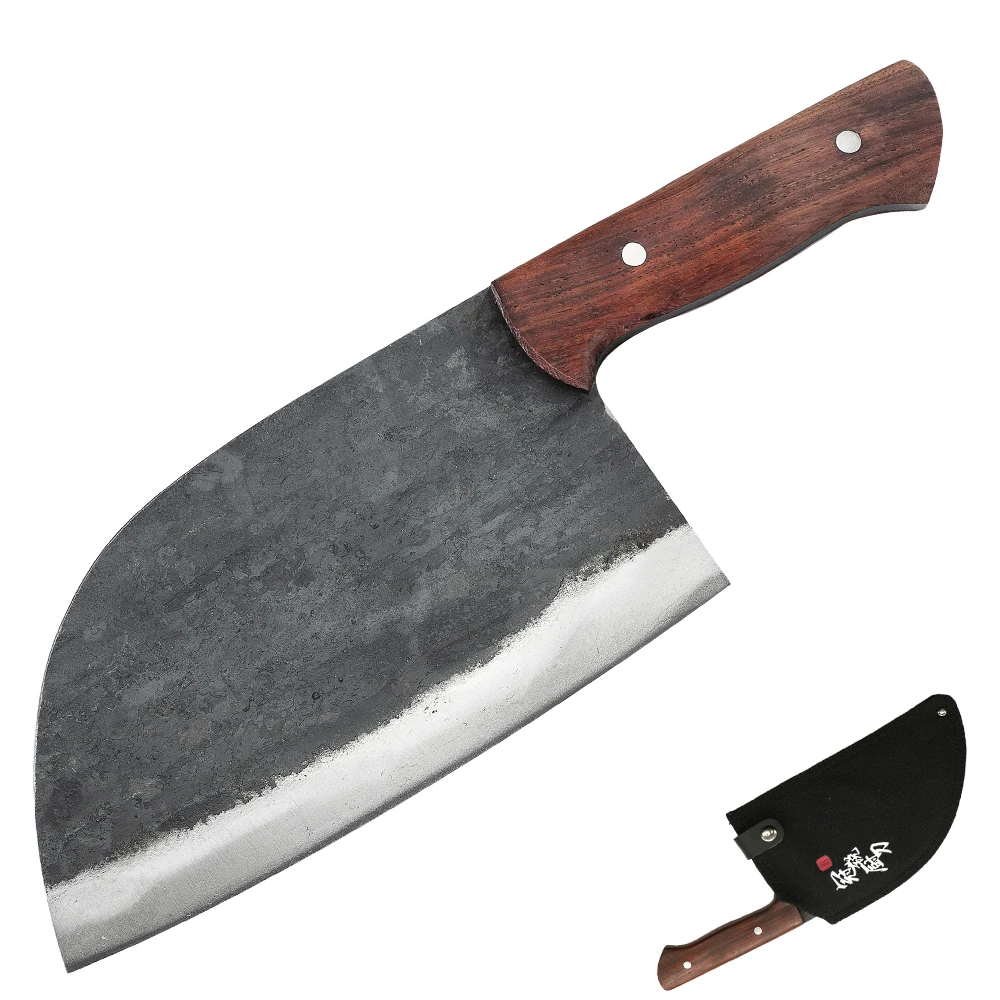 

Ultra Sharp 3.5mm Thick Blade Full Tang Wood Handle Heavy Duty Hand Forged Meat Butcher Cleaver With Knife Sheath