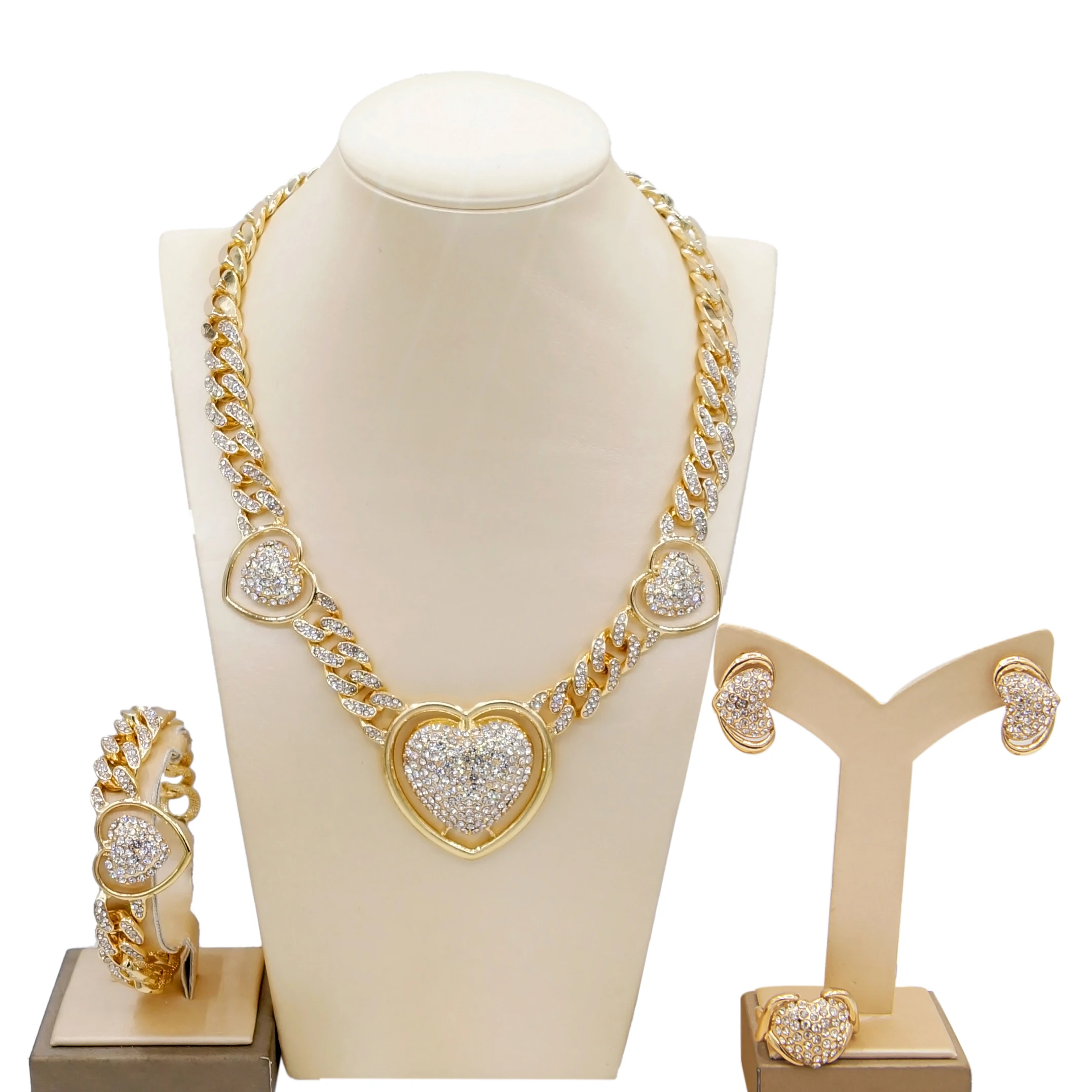 

Yulaili Fashion 18K Gold Plated CUBAN CHAIN mother's Day gift I love your mother's heart jewelry set