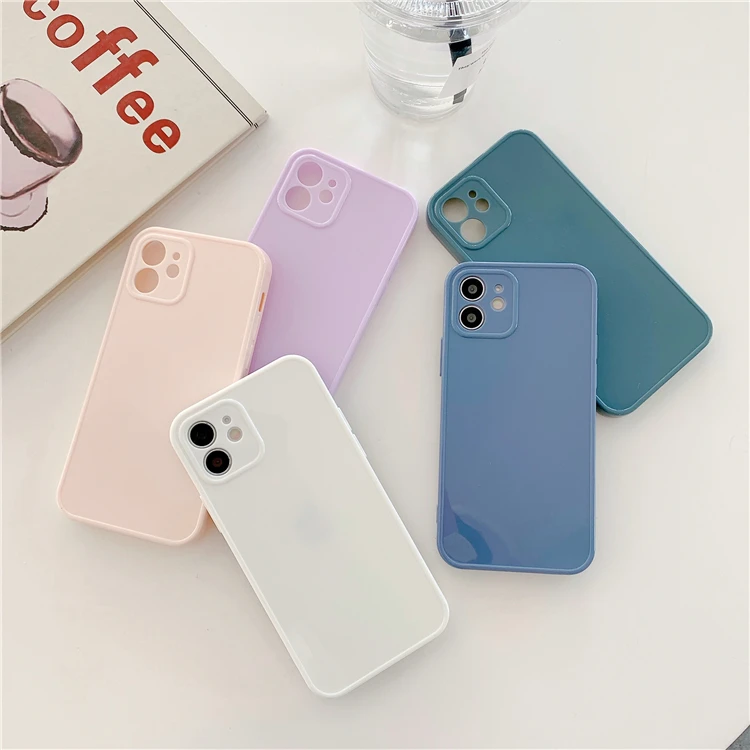 

pure color cube square camera protect glossy tpu mobile phone bags for iphone 11 12 Mini pro max casing, Shown in the picture