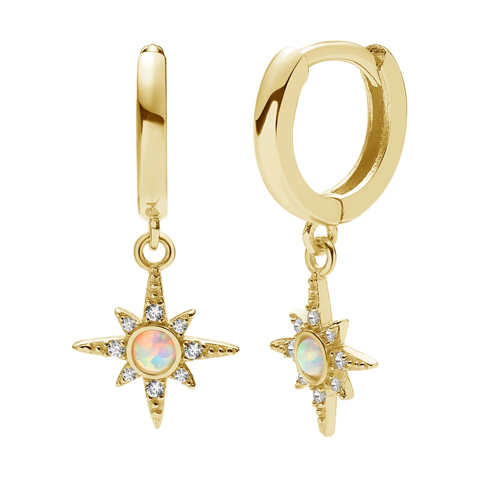 

minimalist jewelry for Women 925 Sterling Silver Hoop Earrings with Opal 14K gold vermeil Starburst Huggies Earrings