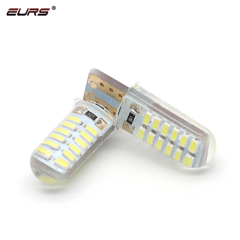

EURS Flashing White Ice blue Blue W5W 12V T10 3014 24 SMD Car side wedge/License plate lamp bulb silicone wide bulb, White ice blue red green blue pink yellow