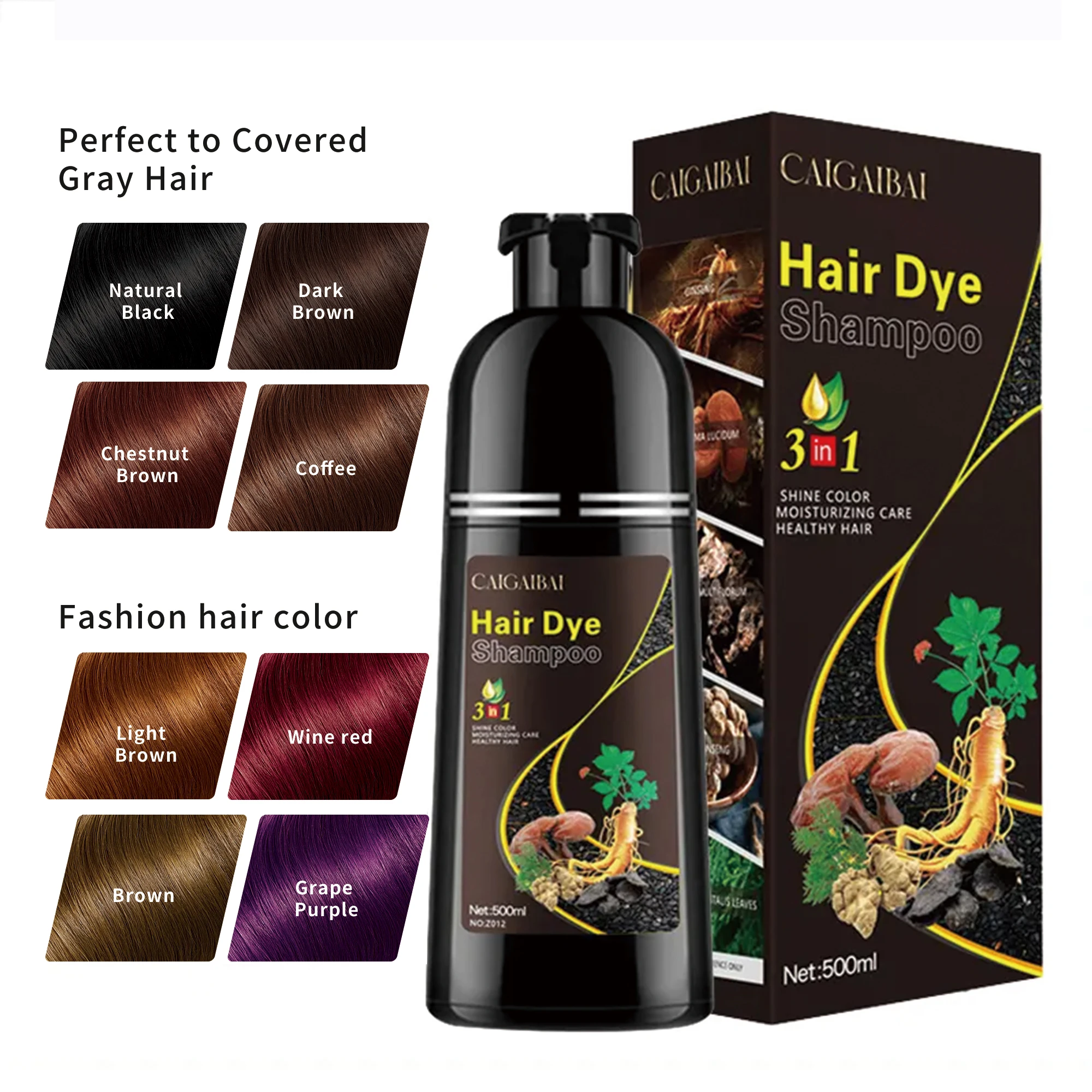 Permanent Easy Use Black Full Colors Hair Color Shampoo Volumizing Herbal Mild Hair Dye Cover White Natural Plant Hair Dye