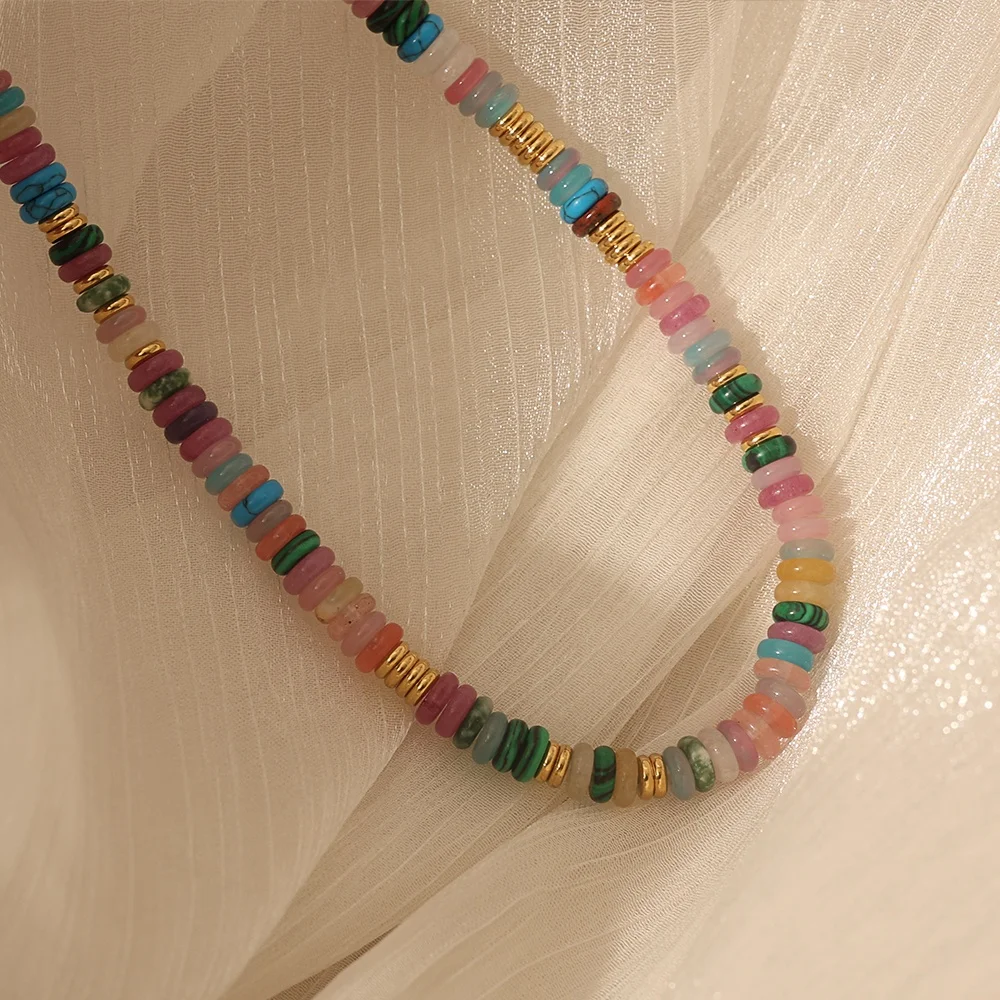 

Fashion Women Summer Beach Handmade Jewelry Bohemian Multi Colored Candy Bead Colorful Turquoise Natural Stone Choker Necklace