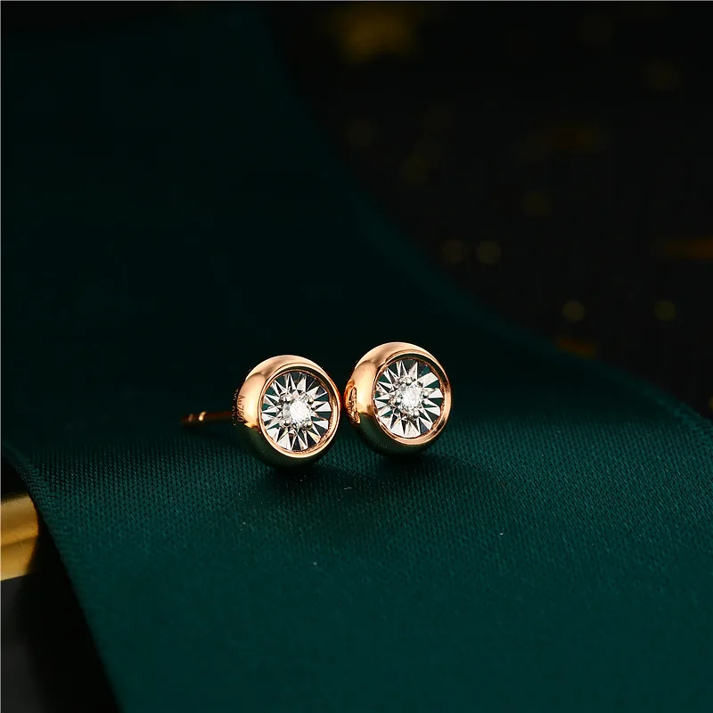 

NINE'S Hot Sale Real Natural Diamond 18K Solid Gold Ball Stud Earrings Jewelry Women Wholesale, Pink gold/yellow gold