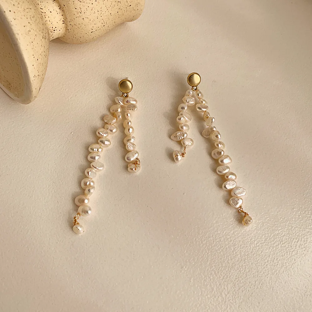 

Vershal A020 European 18k Gold Plated Retro Freshwater Pearl Beaded Tassel Drop Earrings For Women