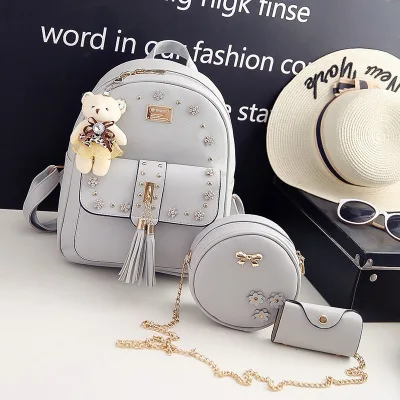 

2019 tassel new waterproof popular travel backpack female high school girl shoulder bag set