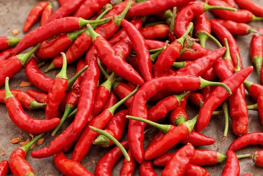 Chile Guajillo peppers on a wooden counter