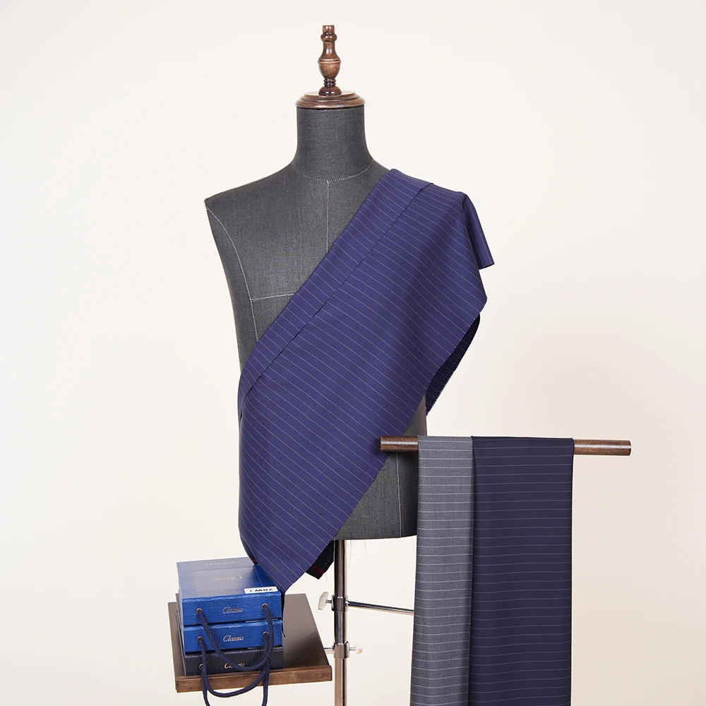 Super Fine 100% Merino Wool Fabric Organic Italian Suit Fabric for Men's Suit Stripe Style