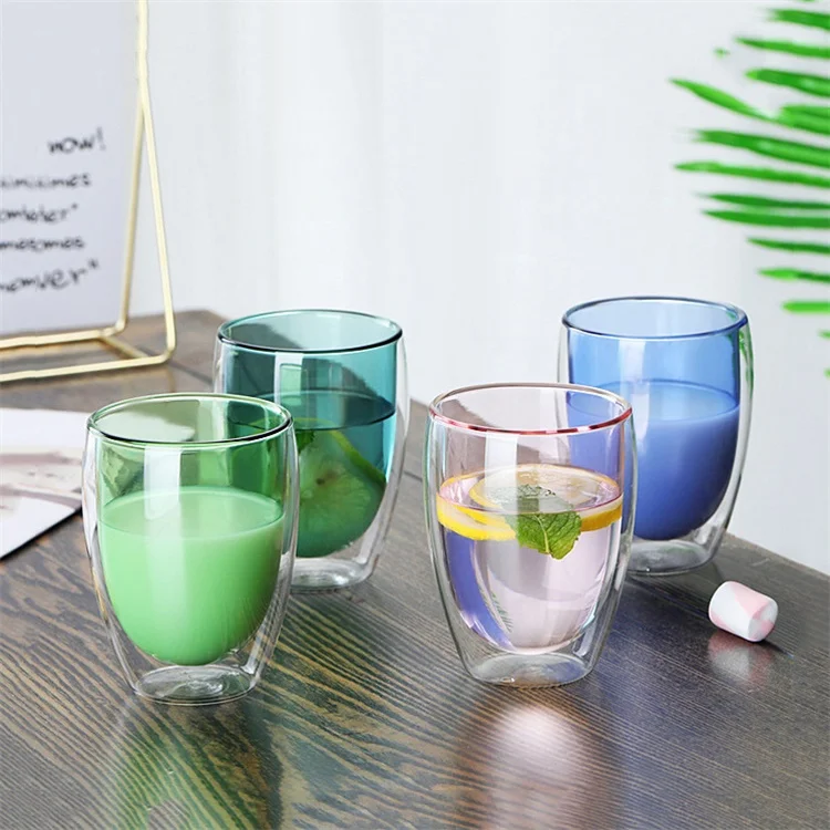 

380ml handmade double drinking cup glass tea set double wall coffee cup