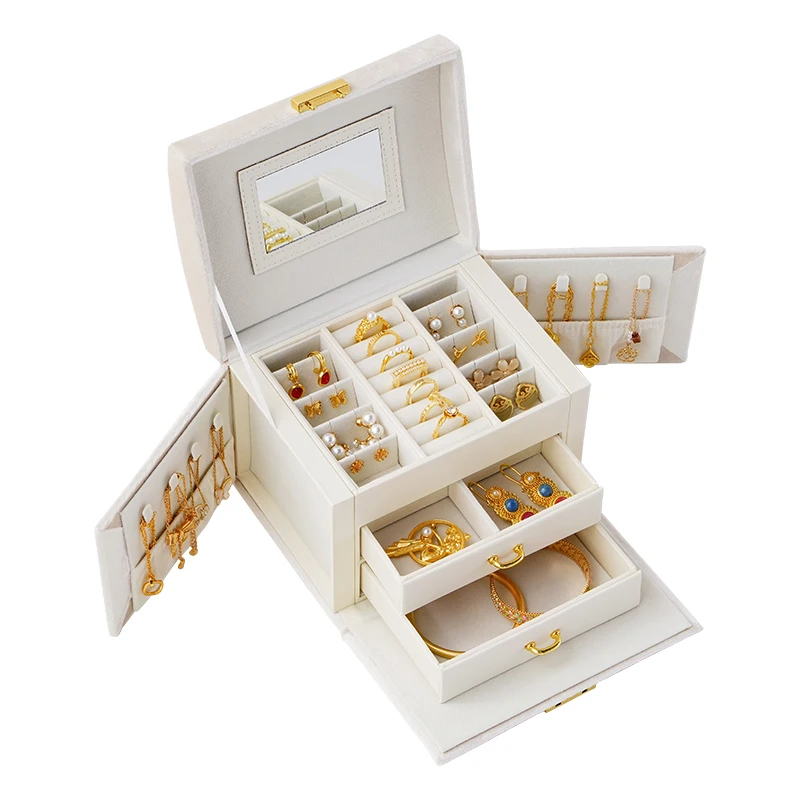 

Wholesale Luxury Large Jewelry Velvet Boxes Organizer Plush Suewe Jewellery Ring Necklace Earring Gift Case For Women Girl Kids