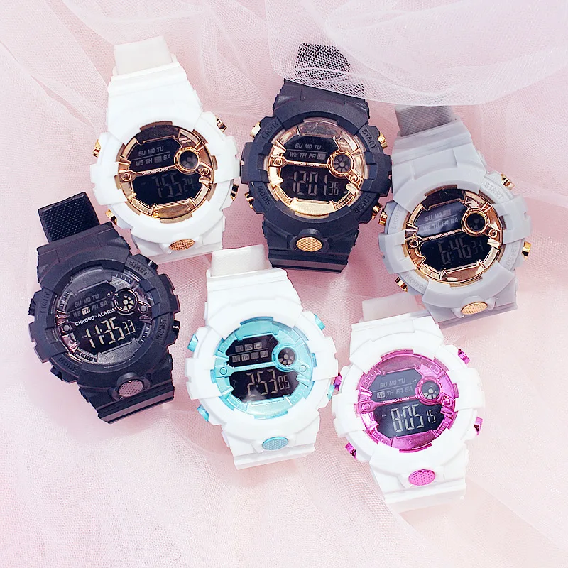 

Chinese Supplier Low MOQ Fashion Waterproof Luminous Unisex Sports Digital Watch Candy color colorful children's digital watch