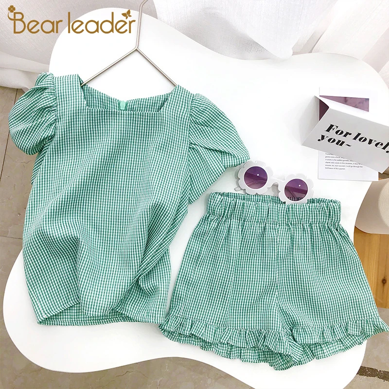 

Bear Leader Girls Clothing Sets 2020 Summer Kids Clothes Striped Suspender Skirt and Culottes 2PCS Set Children Clothing, Green