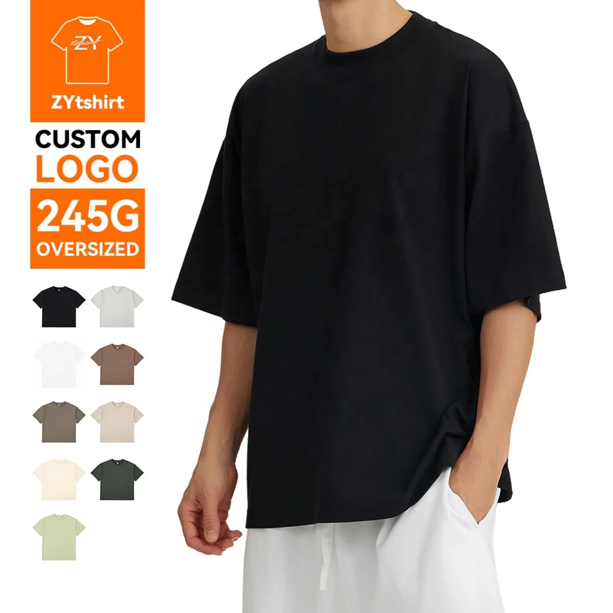 ZYtshirt Custom Logo Printing 245g Oversized Cotton T-Shirt for Streetwear Unisex