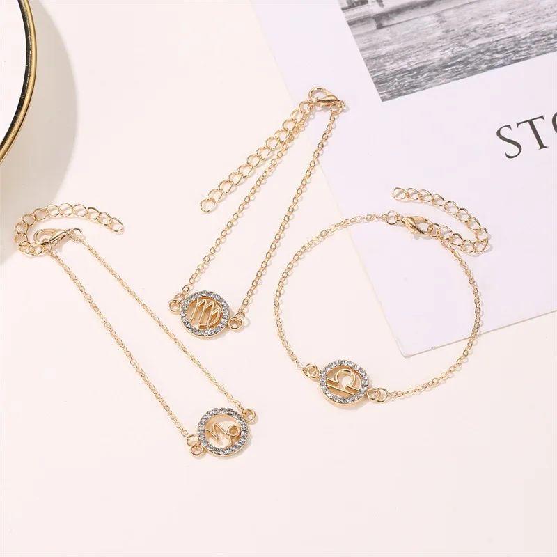 

Wholesale Link Chain Charm Bracelet Rhinestone Women Horoscope Zodiac Sign Bracelet