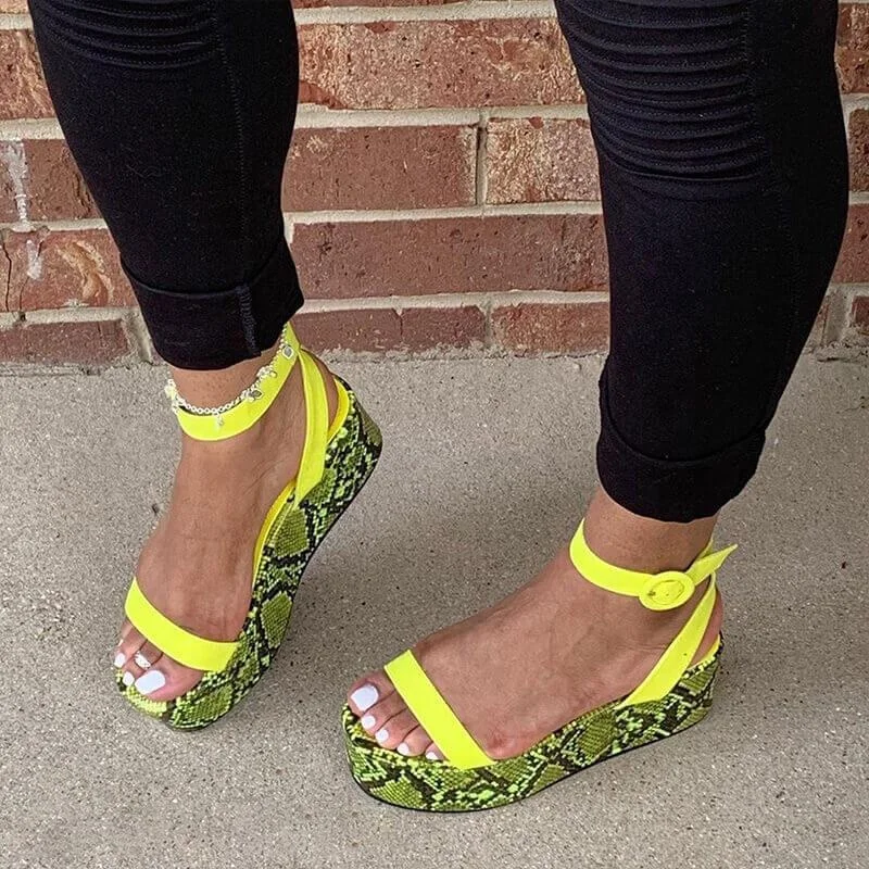 

Increasing Platform Wedges High Heels 2020 Lady New Footwear Animal Printing Snakeskin Cheap Dress Shoes Plus Size Beach Sandals, Pink black yellow