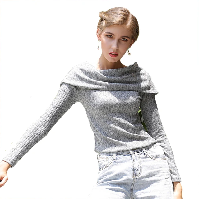 

Custom Chinese Europe Wholesale Ladies Long Sleeve Cropped Knitwear Boat Neck Knitting Jumper Women Spring Sweater, Customized color