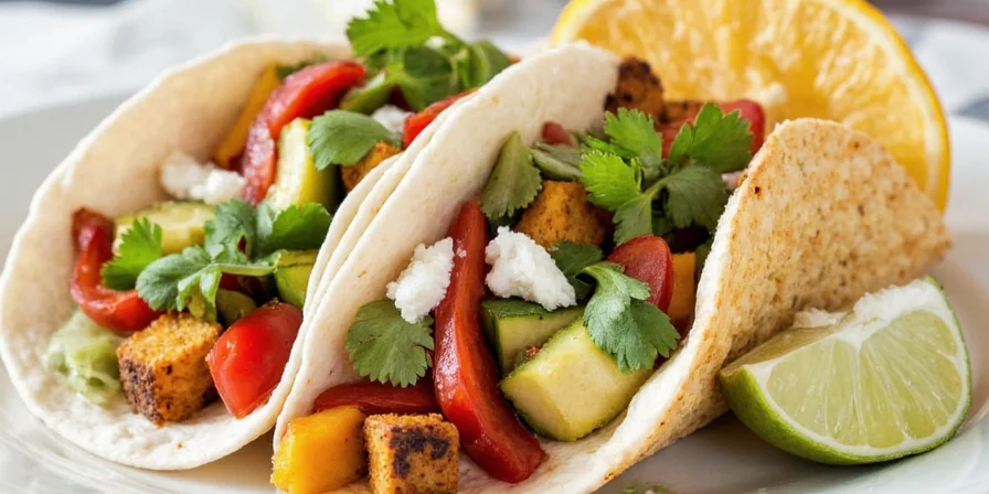 Stacked Greek tacos on a wooden platter