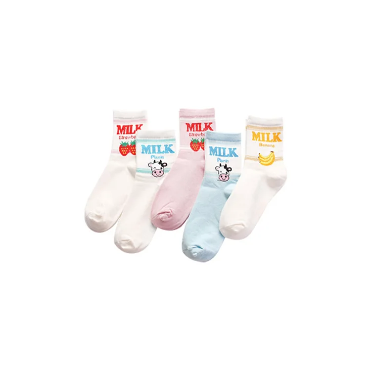 

My-119 Strawberry Milk Letters Socks Young Girl Tube Women Free Size Cute Socks, Custom color