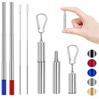 

2019 Amazon Hot Sale Stainless Steel Telescopic Straw Metal Drinking Folding Straw Custom Logo With Case And Cleaning Brush