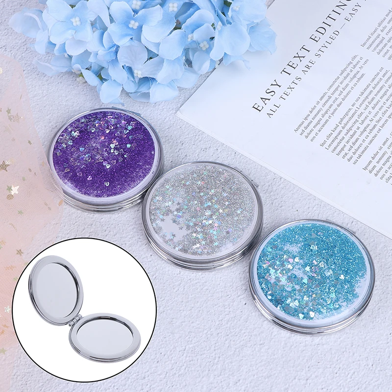 

Portable Double-Sided Folding Cosmetic Female Gifts With Flowing Sparkling Sand Mini Makeup Mirror Compact Pocket Mirrors