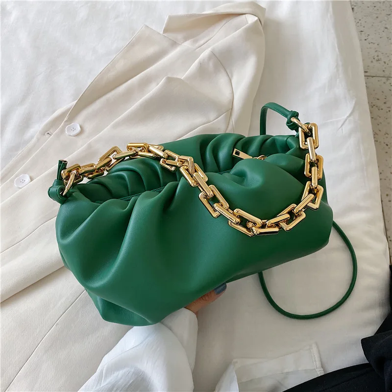 

2021 factory wholesale hot selling luxury women's pu leather high capacity chain cloud bag handbag Ruched bag, As picture