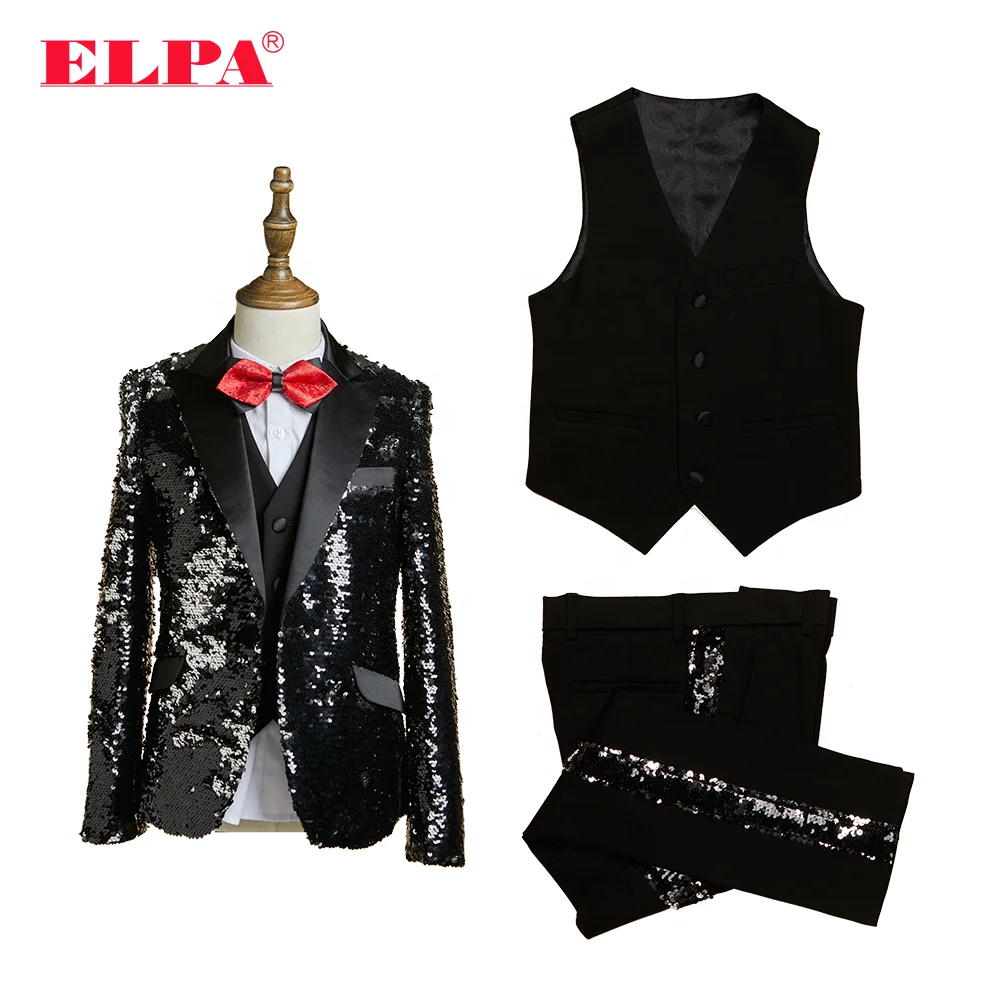 
ELPA slim fit black sequence kids latest design fancy party wedding occasion wear formal suits for boys 